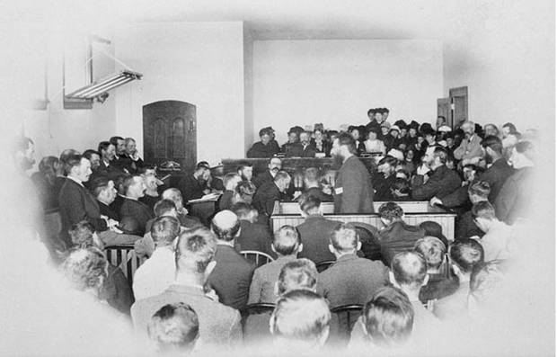 Louis Riel addressing the jury during his trial for treason.